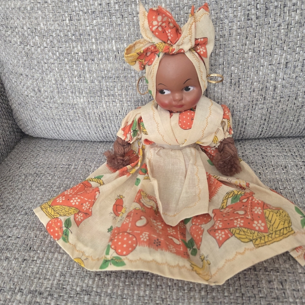 Vintage Hand‎ Made Yarn African Doll Folk Art Braided Rare